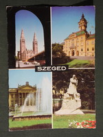 Képeslap,Szeged,mozaik,Fogadalmi templom,városháza,múzeum,Dankó szobor,részletek, 1977-
