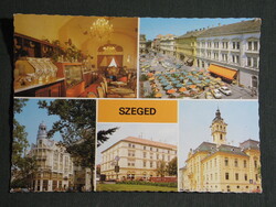 Képeslap,Szeged,mozaik,Klauzál tér,cukrászda,városháza,Zsótér ház,vasalóház látkép,részletek, 1984-