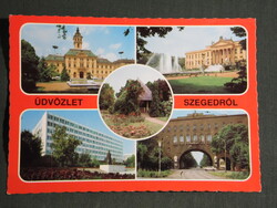 Képeslap,Szeged,mozaik,egyetem,múzeum,,városháza,Hősök kapuja,Lenin szobor ,részletek, 1980-