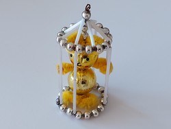 Régi üveg karácsonyfadísz kalitka figurális üvegdísz