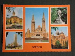 Képeslap,Szeged,mozaik,városháza,templom,zsinagóga,árvízi emlékmű,szobor ,részletek, 1980-