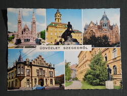 Képeslap,Szeged,mozaik,városháza,templom,múzeum,egyetem,zsinagóga,utca,tér ,részletek, 1970-