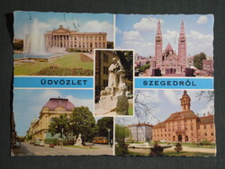 Képeslap,Szeged,mozaik,városháza,templom,múzeum,szálló,hotel,Dankó szobor,utca,tér ,részletek, 1970-