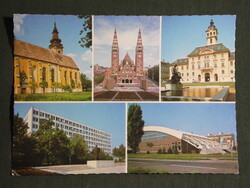Képeslap,Szeged,mozaik,városháza,templom,Lenin szobor,sportcsarnok ,részletek, 1984
