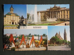 Képeslap,Szeged,mozaik,városháza,templom,múzeum,egyetem,Ipari vásár ,részletek, 1977-