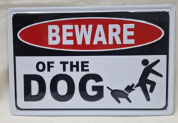 Fém BEWARE OF THE DOG feliratú dombornyomott tábla hibátlan állapotban