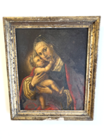 Antik festmény / Madonna a gyermekkel, fémlemez 1800 körül.