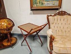 Hibátlan , újszerű állapotú art deco zsúrkocsi , összecsukható fa zsúrasztalka