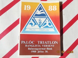 Retro régi programfüzet - Palóc Triatlon Ranglista Verseny Balassagyarmat-Bánk - 1988. július 30.
