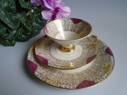 Reggeliző szett  3 részes, gazdagon aranyozott arany-bordó Bavaria.