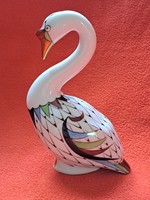 Hibátlan! Hollóházi art deco Garden mintás / pikkelyes hattyú porcelán figura