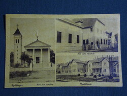 Képeslap,Gyékényes,mozaik,vasútállomás,népiskola,templom,részlet,Aigner Lajos kiadás Bp. , 1944-