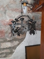 Wrought iron candle holder lamp, angel motif, hanging