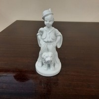 Fehér Herendi porcelán juhász fiú puli kutyával figura