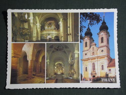 Képeslap,Tihany,mozaik, Apátsági templom belső,oltár,király sír látkép,részlet, 1987-