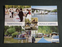 Képeslap, Tahitótfalu,mozaik, hajóállomás,kemping,népviselet,falunap,kenu,1990-