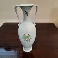 Herendi hecsedli, csipkebogyó mintás porcelán 2 füles amfóra váza