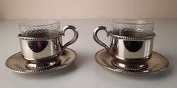 2 Pcs art deco chrome-plated alpaca mocha cup+cup base+glass insert with polished edge