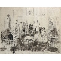 Láng Rudolf (1904-1991) Bárban - retró hangulatú rézkarc munka /megvásárlásához számlát adunk/