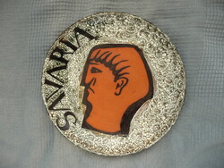 Retro kerámia falitál nagyméretű retro iparművész dísztál Savaria Claudius római császár portré