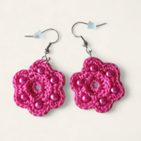Gerbera horgolt fülbevaló  pink/magenta