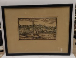 Kádár jelzéssel "Buda" színezett rézkarc