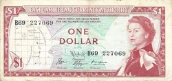 1 dollár 1965 Kelet Karibi Államok 9. signo Ritka Erzsébet királynő Barbados nélkül 1.