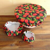 Textil edényfedő szett (3 db/cs) / tulipán mintás - fekete