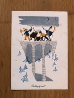 Régi grafikus Újévi üdvözlő képeslap  -   B. Lazetzky Stella rajz