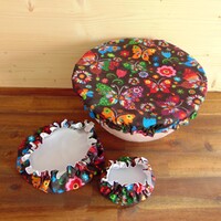 Textil edényfedő szett (3 db/cs) / lepkék és virágok -  fekete