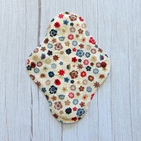 Washable Pad 23 cm / Brown - Burgundy Small Flower / Reusable Cloth Pad