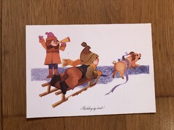Régi grafikus Újévi üdvözlő képeslap  -   Tomaska Irén rajz  -  postatiszta