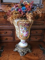 Antik Francia nagyméretű porcelán +réz váza