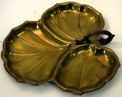 Régi diófalevél alakú sárgaréz tálca-A047