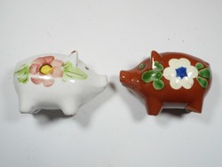 Retro régi kerámia malac persely virág mintával - 2 db - fehér és barna