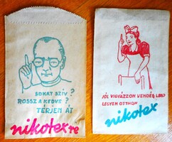 Nikotex 2 db régi papírzacskója