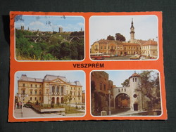 Képeslap,Veszprém,mozaik,Viadukt híd,tanácsháza,tűztorony,tér,utca,városi látkép,részlet, 1981-