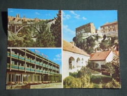 Képeslap,Veszprém,mozaik,Viadukt híd,vár,püspöki palota,hotel,szálló látkép,részlet, 1971-