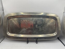 Vastagon ezüstözött art deco asztalközép, kináló, 37x18 cm-es nagyságú.7984