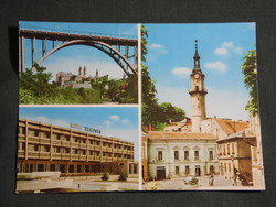 Képeslap,Veszprém,mozaik,Viadukt híd,Vörös hadsereg tér,utca,hotel,városi látkép,részlet, 1977-