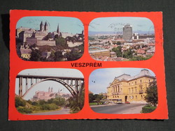 Képeslap,Veszprém,mozaik,Viadukt híd,tanácsháza,tér,utca,városi látkép,részlet, 1980-