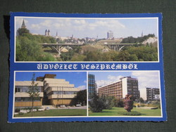 Képeslap,Veszprém,mozaik,Viadukt híd,vár,Kővirág szobor,tér,utca látkép,részlet, 1990-