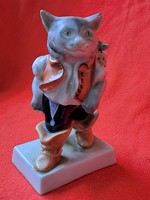 Hibátlan! Herendi csizmás kandúr porcelán figura