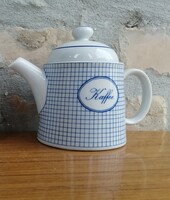 Kaffee feliratú, kék kockás kicsi kávéskanna