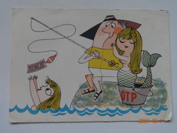 OTP reklám grafikus képeslap, postatiszta - Vértes György rajz (1970)