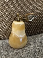 Olasz,kézzel készített alabástrom körte réz vagy bronz levéllel.Gyönyörű! 11 cm magas, súlya 60 dkg