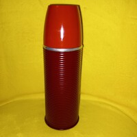 Régi, retro, üvegbetétes fém Termosz.