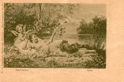 Képeslap: Hans Zatzka. nők, virágok. 1900.