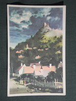 Képeslap,Balaton látkép,részlet, Tuka László grafika,rajz,festmény,művészet,1960-