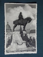 Képeslap,fotó,Kolozsvár,Mátyás király szobor,visszatért emlék bélyegzés, 1940-